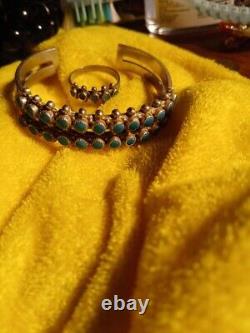 Navajo Vintage STERLING SET Silver TURQUOISE Ring Bracelet