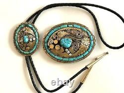Navajo, Vintage sterling, silver, & turquoise belt, buckle & bolo? Signed? S Ray