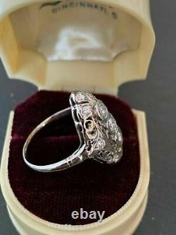 Navette Shaped Open Filigree Vintage Engagement Ring 2.3Ct Diamond 14K Gold Over