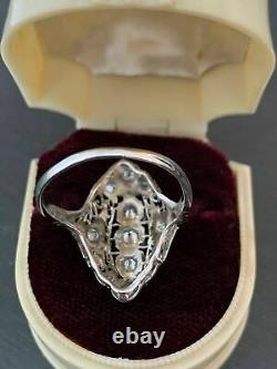 Navette Shaped Open Filigree Vintage Engagement Ring 2.3Ct Diamond 14K Gold Over