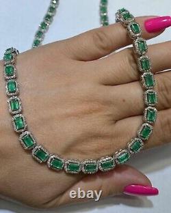 Necklace Natural Rosecut Diamond & Emerald 925 Sterling Silver Necklace 18inch