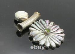 OBSIDIAN 925 Sterling Silver Vintage Mother Of Pearl Floral Pendant PT7941