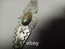 OLD PAWN VINTAGE NAVAJO FRED HARVEY STERLING TURQUOISE THUNDERBIRD PIN 3.5big