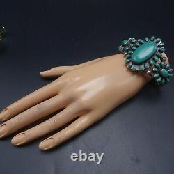 OLD PAWN Vintage NAVAJO Heavy Sterling Silver TURQUOISE Cluster Cuff BRACELET