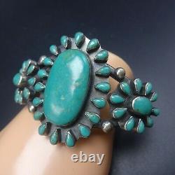 OLD PAWN Vintage NAVAJO Heavy Sterling Silver TURQUOISE Cluster Cuff BRACELET