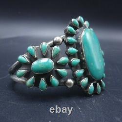 OLD PAWN Vintage NAVAJO Heavy Sterling Silver TURQUOISE Cluster Cuff BRACELET