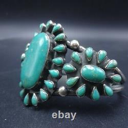 OLD PAWN Vintage NAVAJO Heavy Sterling Silver TURQUOISE Cluster Cuff BRACELET