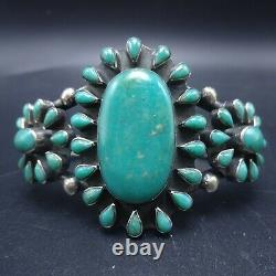 OLD PAWN Vintage NAVAJO Heavy Sterling Silver TURQUOISE Cluster Cuff BRACELET