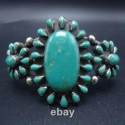 OLD PAWN Vintage NAVAJO Heavy Sterling Silver TURQUOISE Cluster Cuff BRACELET