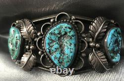 OLD PawnNAVAJOSterling SilverTurquoiseNATIVEHEAVYCuffBraceletVINTAGE63g