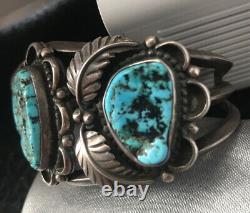 OLD PawnNAVAJOSterling SilverTurquoiseNATIVEHEAVYCuffBraceletVINTAGE63g