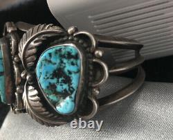 OLD PawnNAVAJOSterling SilverTurquoiseNATIVEHEAVYCuffBraceletVINTAGE63g