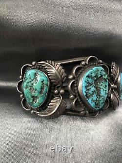 OLD PawnNAVAJOSterling SilverTurquoiseNATIVEHEAVYCuffBraceletVINTAGE63g