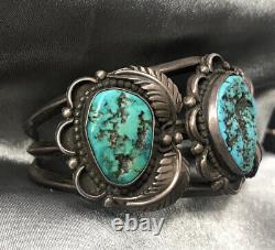 OLD PawnNAVAJOSterling SilverTurquoiseNATIVEHEAVYCuffBraceletVINTAGE63g