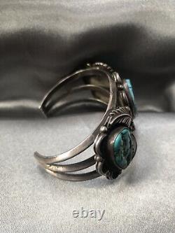 OLD PawnNAVAJOSterling SilverTurquoiseNATIVEHEAVYCuffBraceletVINTAGE63g