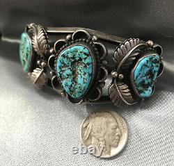 OLD PawnNAVAJOSterling SilverTurquoiseNATIVEHEAVYCuffBraceletVINTAGE63g