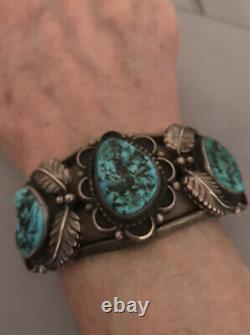 OLD PawnNAVAJOSterling SilverTurquoiseNATIVEHEAVYCuffBraceletVINTAGE63g