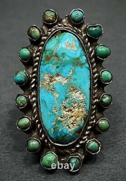 OLD Vintage 1930s Navajo Native American Sterling Silver Turquoise Cluster Ring