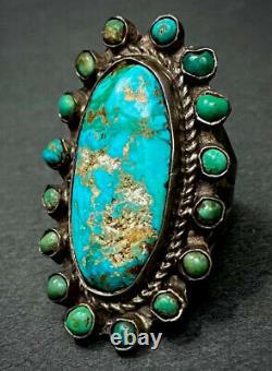 OLD Vintage 1930s Navajo Native American Sterling Silver Turquoise Cluster Ring