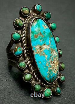 OLD Vintage 1930s Navajo Native American Sterling Silver Turquoise Cluster Ring