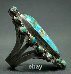 OLD Vintage 1930s Navajo Native American Sterling Silver Turquoise Cluster Ring