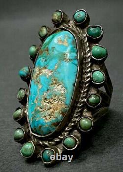 OLD Vintage 1930s Navajo Native American Sterling Silver Turquoise Cluster Ring