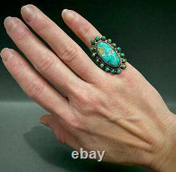 OLD Vintage 1930s Navajo Native American Sterling Silver Turquoise Cluster Ring