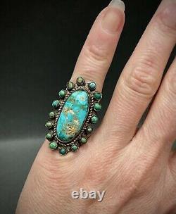 OLD Vintage 1930s Navajo Native American Sterling Silver Turquoise Cluster Ring