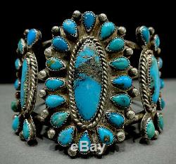 OLD Vintage Zuni Sterling Silver Kingman Turquoise Cluster Cuff Bracelet