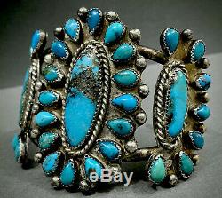 OLD Vintage Zuni Sterling Silver Kingman Turquoise Cluster Cuff Bracelet