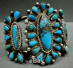 OLD Vintage Zuni Sterling Silver Kingman Turquoise Cluster Cuff Bracelet