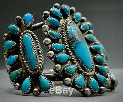 OLD Vintage Zuni Sterling Silver Kingman Turquoise Cluster Cuff Bracelet