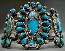 OLD Vintage Zuni Sterling Silver Kingman Turquoise Cluster Cuff Bracelet