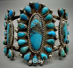 OLD Vintage Zuni Sterling Silver Kingman Turquoise Cluster Cuff Bracelet