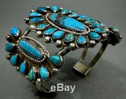 OLD Vintage Zuni Sterling Silver Kingman Turquoise Cluster Cuff Bracelet