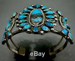 OLD Vintage Zuni Sterling Silver Kingman Turquoise Cluster Cuff Bracelet