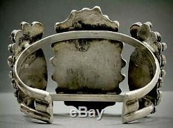 OLD Vintage Zuni Sterling Silver Kingman Turquoise Cluster Cuff Bracelet