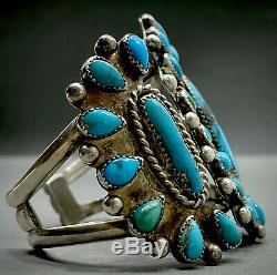 OLD Vintage Zuni Sterling Silver Kingman Turquoise Cluster Cuff Bracelet