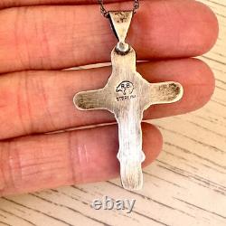 Old Navajo Cross Pendant Red Branch Coral 1.75in VTG R Boyd Sterling Necklace