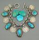 Old Pawn Turquoise Navajo Charm Bracelet Vintage Mercury Dime Pendant Sterling