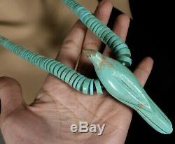 Old Pawn Vintage Navajo or Santo Domingo Rolled Natural Turquoise Bird Necklace