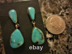 Old Vintage NAVAJO Gem Quality Mined Blue Turquoise 925 Sterling Silver Earrings
