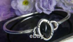 Onyx front opening 0.925 Sterling Silver 7 Vintage Bangle Bracelet