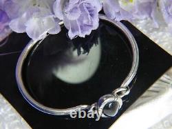 Onyx front opening 0.925 Sterling Silver 7 Vintage Bangle Bracelet