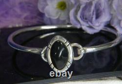 Onyx front opening 0.925 Sterling Silver 7 Vintage Bangle Bracelet