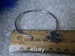 Onyx front opening 0.925 Sterling Silver 7 Vintage Bangle Bracelet