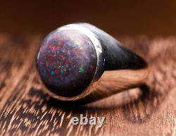 Opal Sterling Silver Signet Ring Unisex Mens Womens Andamooka Matrix Opal Ring