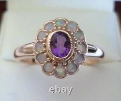 Opals Amethyst Lab Created 2Ct Vintage Wedding Ring 14K Rose Gold Plated Silver