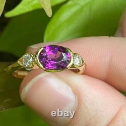 Oval Amethyst Vintage Style Ring with Diamond Accents in 14k Yellow Gold Finish