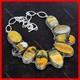 Oval Bumble Bee Jasper Gemstone Sterling Silver Bezel Chain Vintage New Necklace